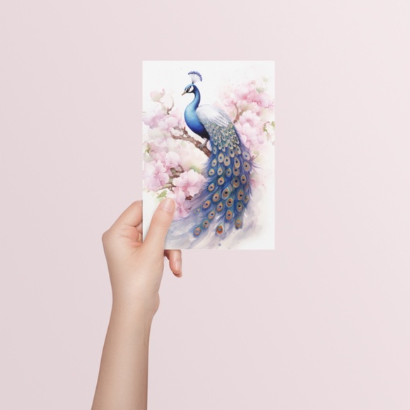 Watercolor Peacock Wall Art Illustration Print Poster Card Unframed - Picture 5 of 8